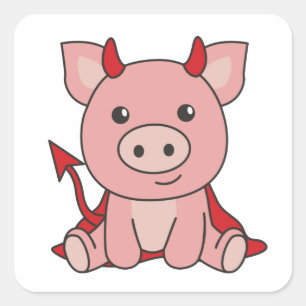 Pig Halloween Niedlicher Teufel Hexenkleider Stic Quadratischer Aufkleber
