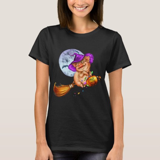 Pig Halloween Pumpkin Hexenhut T-Shirt (Vorderseite)