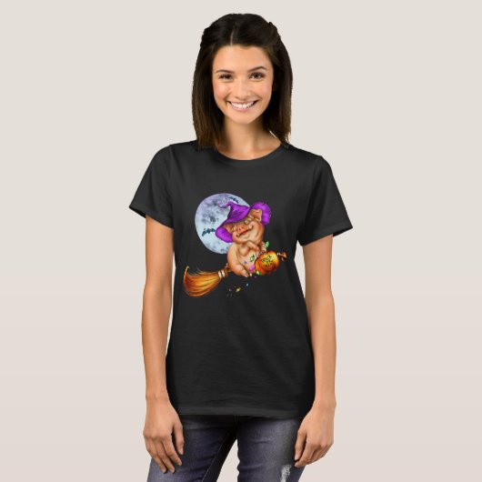 Pig Halloween Pumpkin Hexenhut T-Shirt (Vorne ganz)
