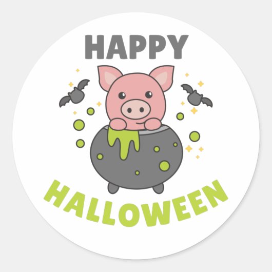 Pig Happy Halloween Cauldron Bat Classic Round Sti Runder Aufkleber (Vorderseite)