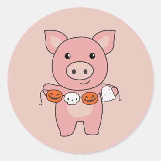Pig Happy Halloween Pumpkin Bat Kostüm Classic Ro Runder Aufkleber (Vorderseite)
