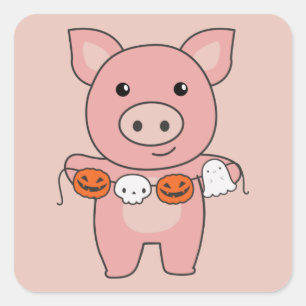 Pig Happy Halloween Pumpkin Bat Kostüm Square Sti Quadratischer Aufkleber
