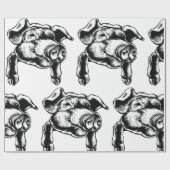 Pig Head Farm Animal Drawing in Black White Geschenkpapier (Flach)
