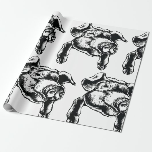Pig Head Farm Animal Drawing in Black White Geschenkpapier (Ungerollt)