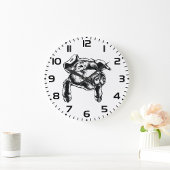 Pig Head Farm Animal Drawing in Black White Große Wanduhr