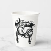 Pig Head Farm Animal Drawing in Black White Pappbecher (Vorderseite)