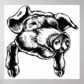 Pig Head Farm Animal Drawing in Black White Poster (Vorne)