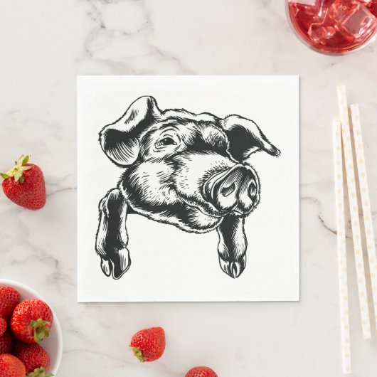 Pig Head Farm Animal Drawing in Black White Serviette (Beispiel)