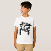 Pig Head Farm Animal Drawing in Black White T-Shirt (Vorne ganz)