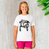 Pig Head Farm Animal Drawing in Black White T-Shirt