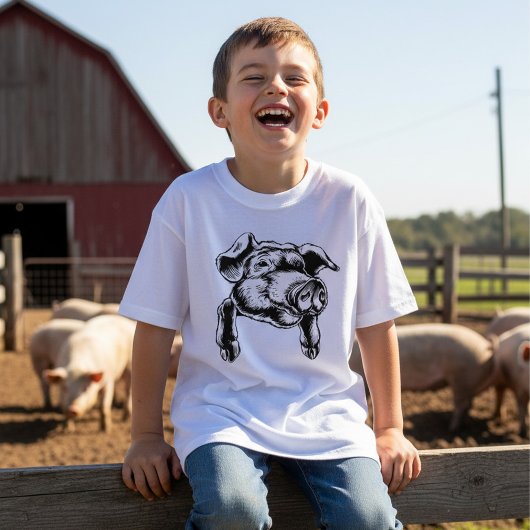 Pig Head Farm Animal Drawing in Black White T-Shirt