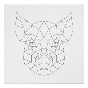 Pig Head Geometrie Schwarz & Weiß Moderne Kunst Pr Poster
