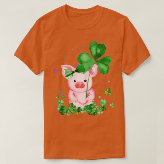 Pig Holding Kleeblatt Stars Niedlich St Patricks D T-Shirt (Design vorne)