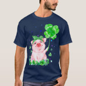 Pig Holding Kleeblatt Stars Niedlich St Patricks D T-Shirt (Vorderseite)