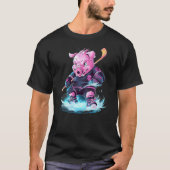 Pig Ice Hockey Player Hockey Stick Goalie T-Shirt (Vorderseite)