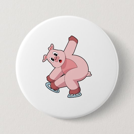 Pig Ice Skaten Ice Skate Button (Vorderseite)