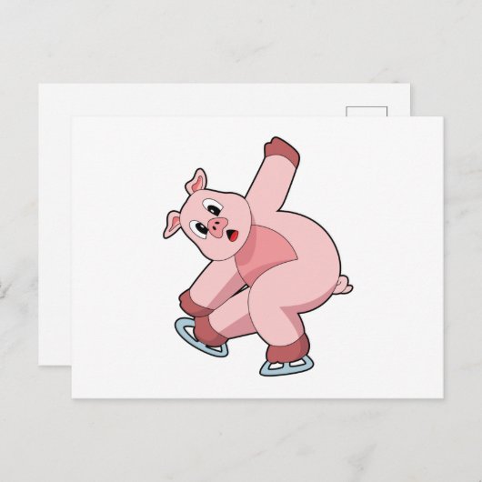 Pig Ice Skaten Ice Skate Postkarte (Vorne/Hinten)