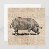 Pig Illustration Antique Art Script Stil Einladung (Vorne/Hinten)