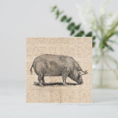 Pig Illustration Antique Art Script Stil Einladung (Stehend Vorderseite)