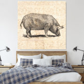 Pig Illustration Stil antiker Art Script Leinwanddruck (Insitu (Schlafzimmer))