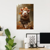 Pig in Fall Clothes Art Print, Rustic Autumn Home Poster (Heimbüro)