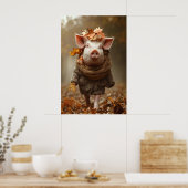 Pig in Fall Clothes Art Print, Rustic Autumn Home Poster (Küche)