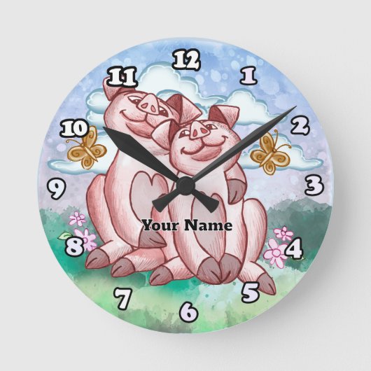 Pig Lovers   Runde Wanduhr (Vorderseite)