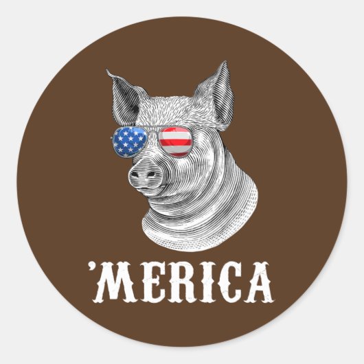 Pig Merica 4. Juli Bauer American Flag USA Runder Aufkleber (Vorderseite)