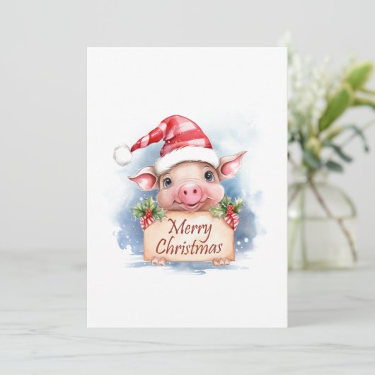 Pig Merry Christmas Feiertagskarte (Stehend Vorderseite)