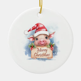 Pig Merry Christmas Keramik Ornament