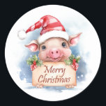Pig Merry Christmas Runder Aufkleber<br><div class="desc">Pig Merry Christmas Sticker</div>