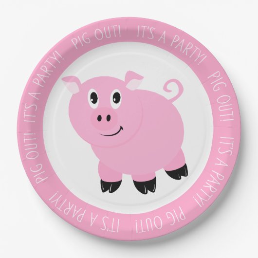 Pig Out Es ist eine Party Niedlich Pink Pig Geburt Pappteller (Vorderseite)