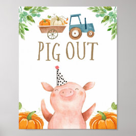 Pig out Farm Animals Pumpkin Fall Boy Geburtstag Poster