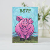 Pig Party Center RSVP Cards (Stehend Vorderseite)