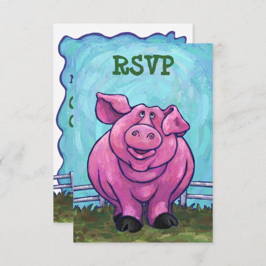 Pig Party Center RSVP Cards (Vorne/Hinten)