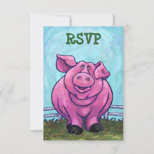 Pig Party Center RSVP Cards Karte (Vorderseite)