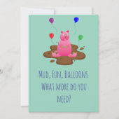 Pig Party Invitation – Mud Fun & Balloons Einladung (Vorderseite)