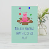 Pig Party Invitation – Mud Fun & Balloons Einladung (Stehend Vorderseite)