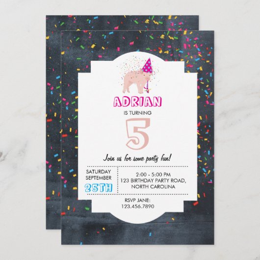 Pig Partying - Animal Birthday Party Boy Girl Einladung (Vorne/Hinten)