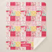 Pig Patchwork Floral Rustikal Personalisiert Sherpadecke (Vorderseite)