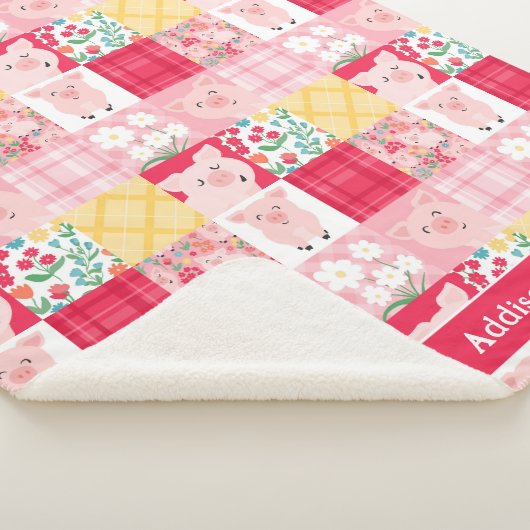 Pig Patchwork Floral Rustikal Personalisiert Sherpadecke (3/4)