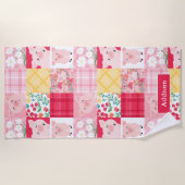 Pig Patchwork Floral Rustikal Personalisiert Strandtuch (Vorderseite)