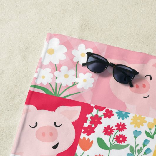 Pig Patchwork Floral Rustikal Personalisiert Strandtuch (Beispiel)