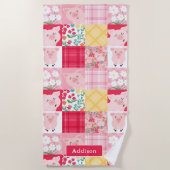 Pig Patchwork Floral Rustikal Personalisiert Strandtuch (Vorderseite)