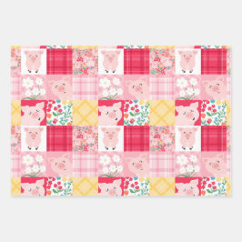 Pig Patchwork Floral Rustikale Geburtstagsparty Geschenkpapier Set