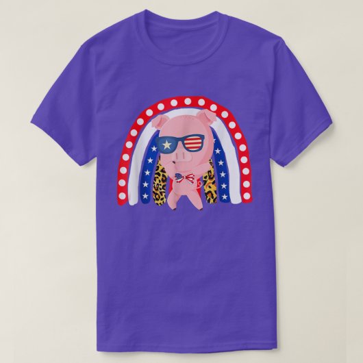 Pig Pet Dabbing 4. Juli American Flag Leopard T-Shirt (Design vorne)