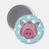 Pig Polka Dot Magnet (in blau und rosa) (Vorderseite/Rückseite)