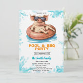 Pig Pool and bbq Party Invitation Einladung (Stehend Vorderseite)