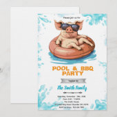 Pig Pool and bbq Party Invitation Einladung (Vorne/Hinten)
