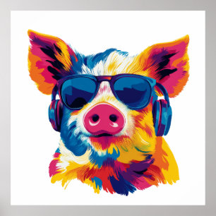 Pig Portrait Glasses Illustration Wasserfarben Kun Poster